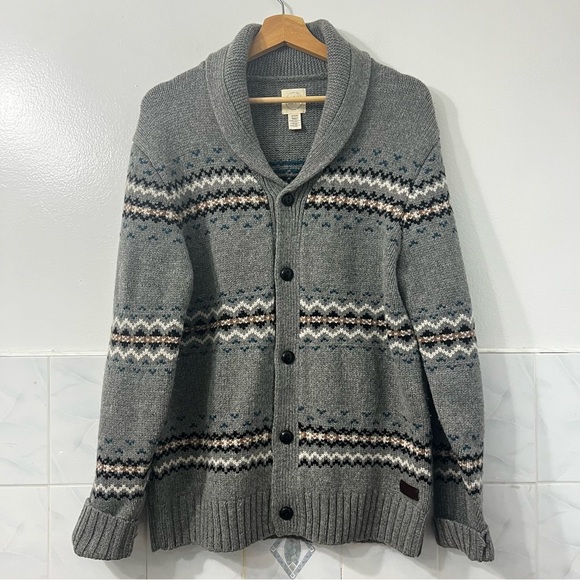 Dockers Men's M Gray Fair Isle Wool Button Down Cardigan Sweater Academia Preppy - Picture 1 of 10